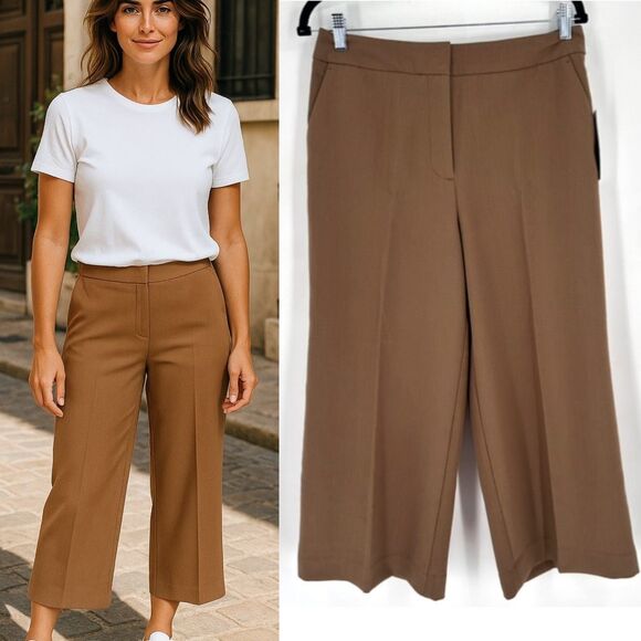 Worthington NWT Women’s Wide Leg Cropped Trouser Pants Size 8 Hi Rise Brown - Picture 1 of 12
